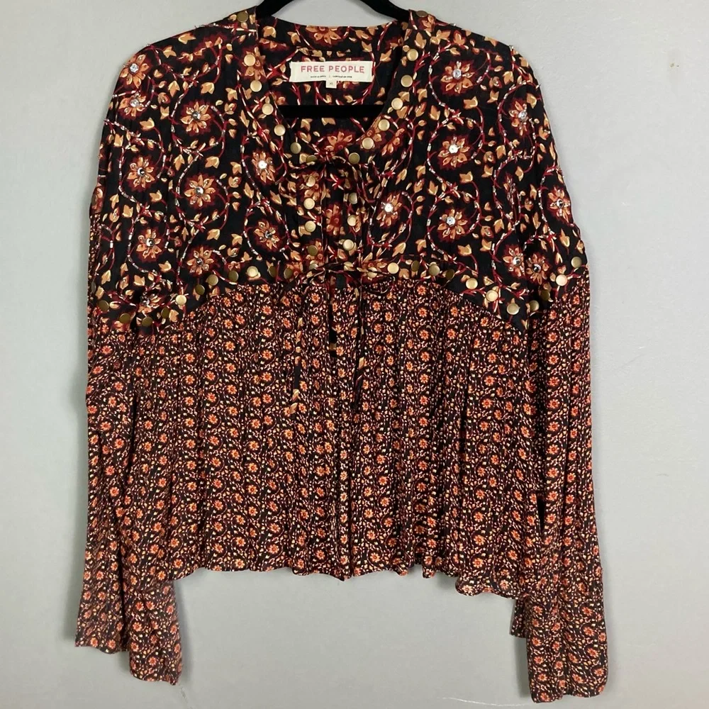 NEW Free People Malia Embellished Babydoll Jacket Top Blouse Extra‎ Small 💖
